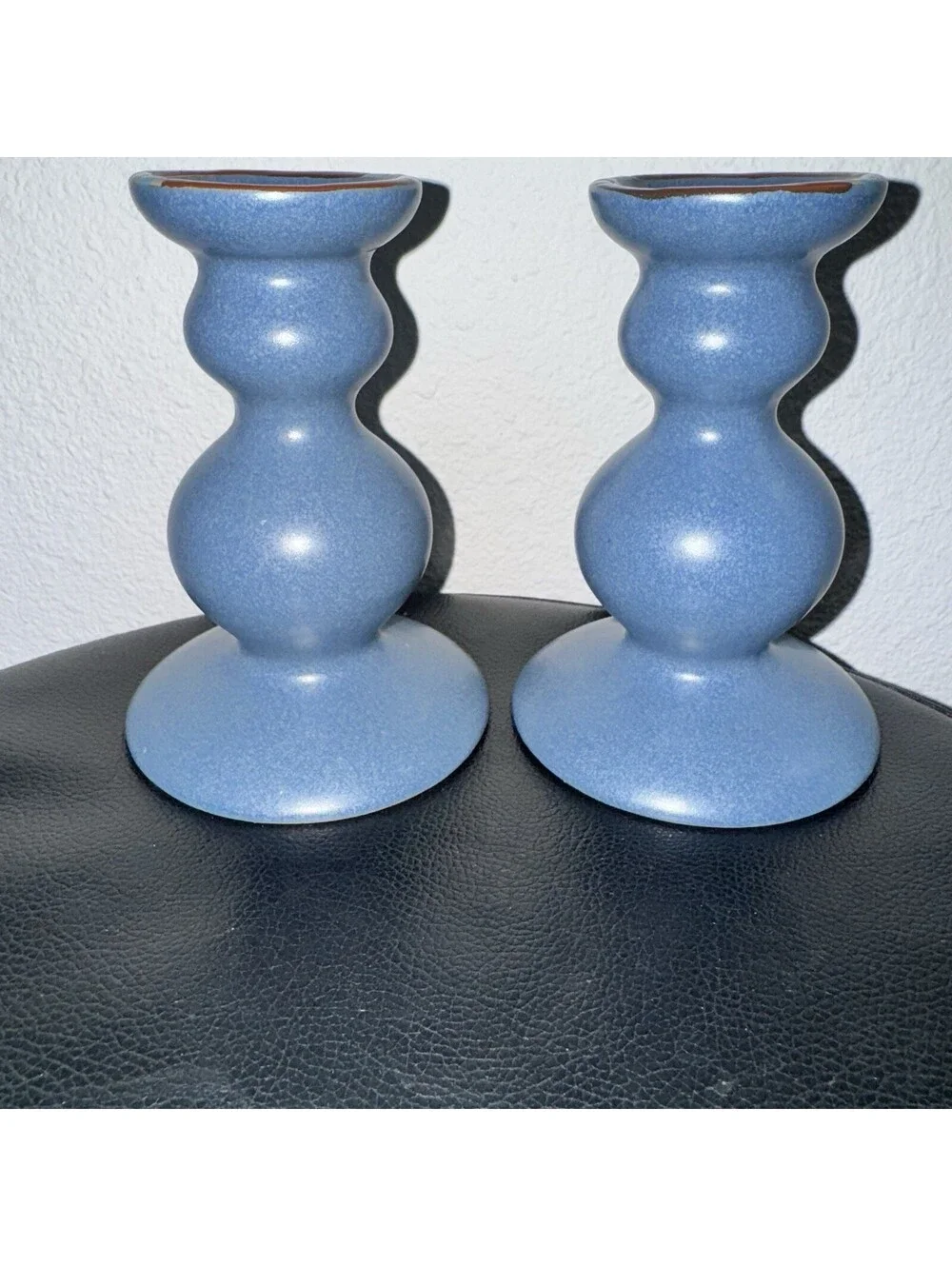 Dansk KW Portugal Blue Ceramic Candlestick Holders Pair Mid Century Modern 5.5”